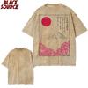 T Mount Fuji Cherry Blossoms Prints Washed TShirts Womens Cotton Short Sleeve Tops Summer ONeck Oversized T Shirt Basic