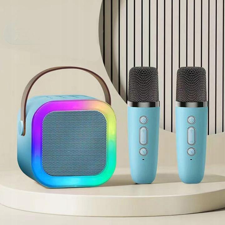 Zestaw Karaoke Bezprzewodowy Przenośny 2X Mikrofon + Głośnik Bluetooth Rgb