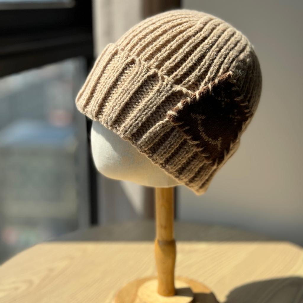 Smiley Face Patch Woolen Hat for Men and Women In Autumn and Winter Warm and Versatile   Small Knitted Hat with Face Ear Protection Cold Hat