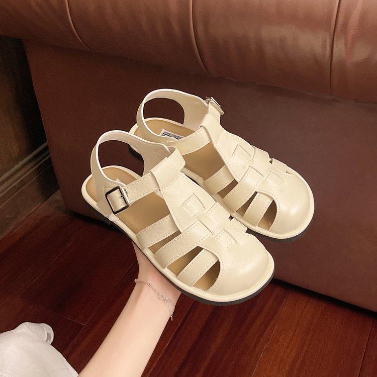 

Soft leather version~ fashionable woven Roman sandals women s 2025 summer new flat-bottomed versatile hollow bag head pig cage shoes 40