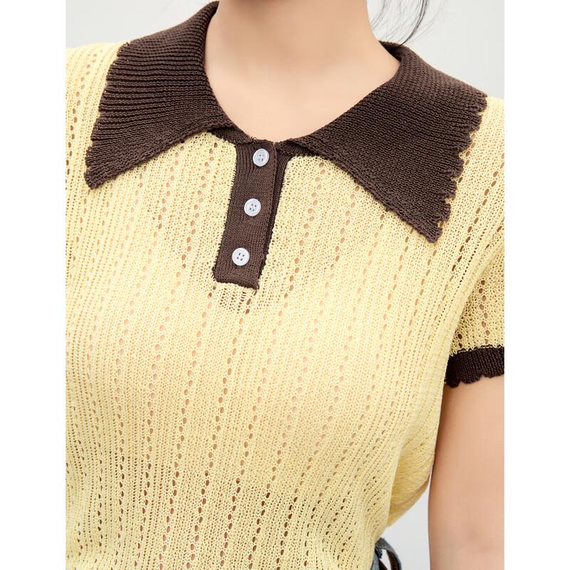 Women's Retro Knit Short Sleeve Polo Top with Contrast Collar
