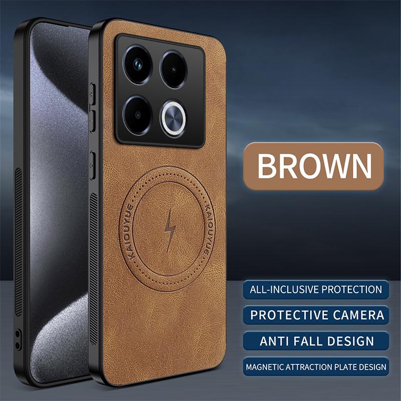 Magnetic Case For Infinix Note 40 Pro Plus 5G Note40 40Pro 4G MagSafe Napa-textured PU Silicone Leather Cover Shockproof Bumper