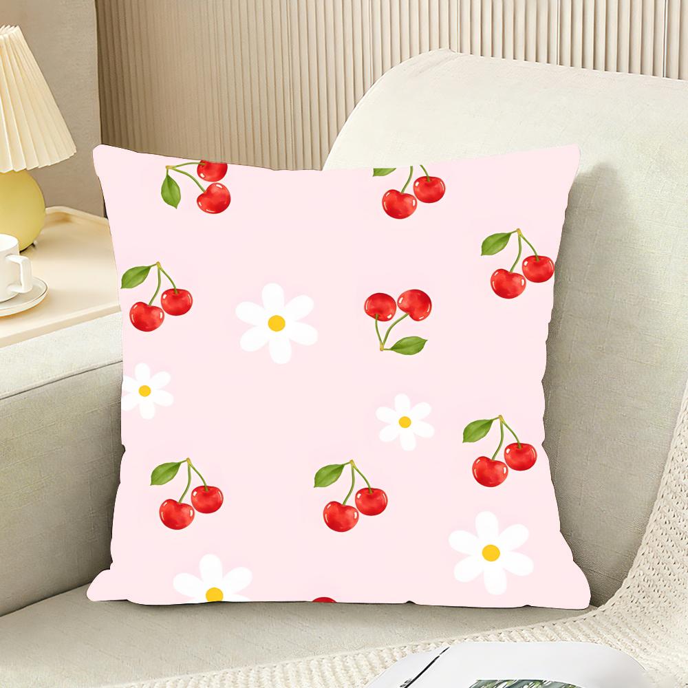 Pink Bow Cherry Cushion Cover Reversible Plush Pillow Cover For Car Sofa Bedroom Decorative Gift Pillowcase