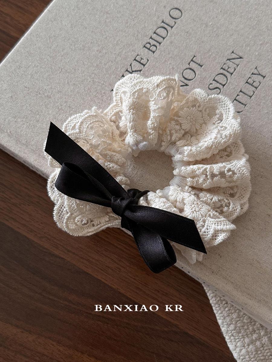 

2024 Французская ретро двухслойная кружевная резинка для волос с бантом - стильный аксессуар для волос