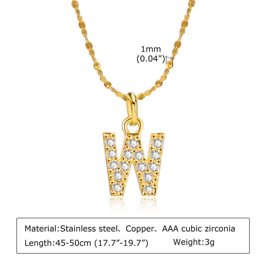 A-Z Initial 26 Letters AAA Cubic Zirconia Pendants Necklace For Women, Stainless Steel Dainty Charm Necklaces Fashion Jewelry