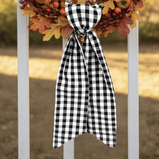 2 Stück Weihnachtskranz Schärpe Karomuster Girlanden-Zubehör Zuhause Hochzeit Geburtstag Kranz Schleife Innen Außen Partydeko Geschenk