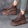 Fashion GKTINOO Handmade Wedges Boots Platform Women Genuine Leather Short Boots Round Toe Height Increasing Thick Sole Ladies Shoes