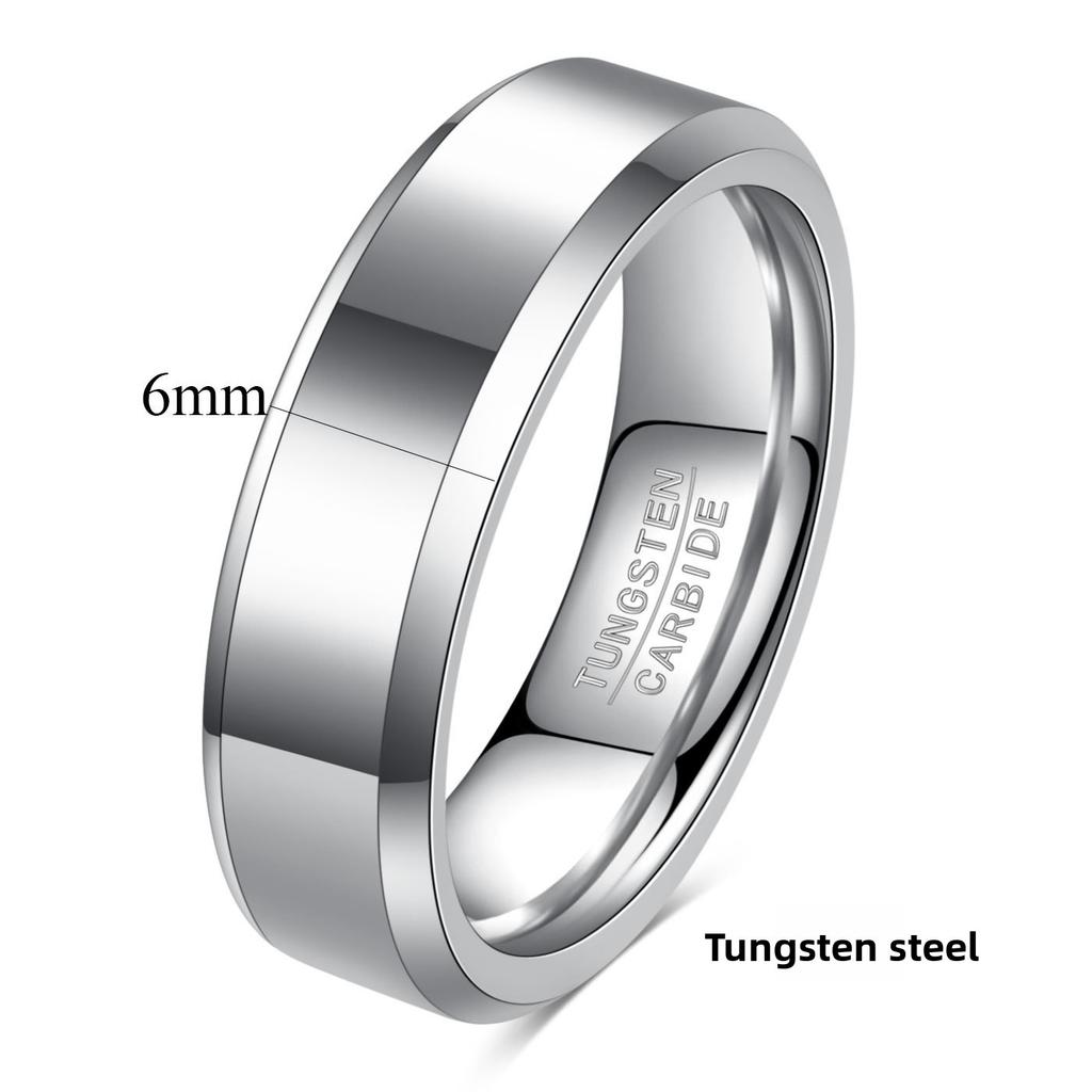 6MM 8MM Double Bevel Three Color Tungsten Steel Smooth Ring Simple Versatile Wedding Band