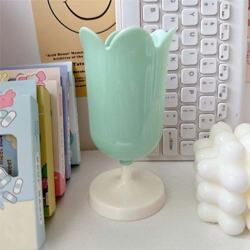 AEE4-Pot à crayons Fleur Rangement pour stylos Décorations, Seau de rangement pour pinceaux de maquillage, Pot à crayons Tulipe Cadeau pour la fête des mères