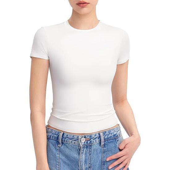 European & American Style Women's Milk Silk Round Neck T-Shirt - Short Sleeve Pullover