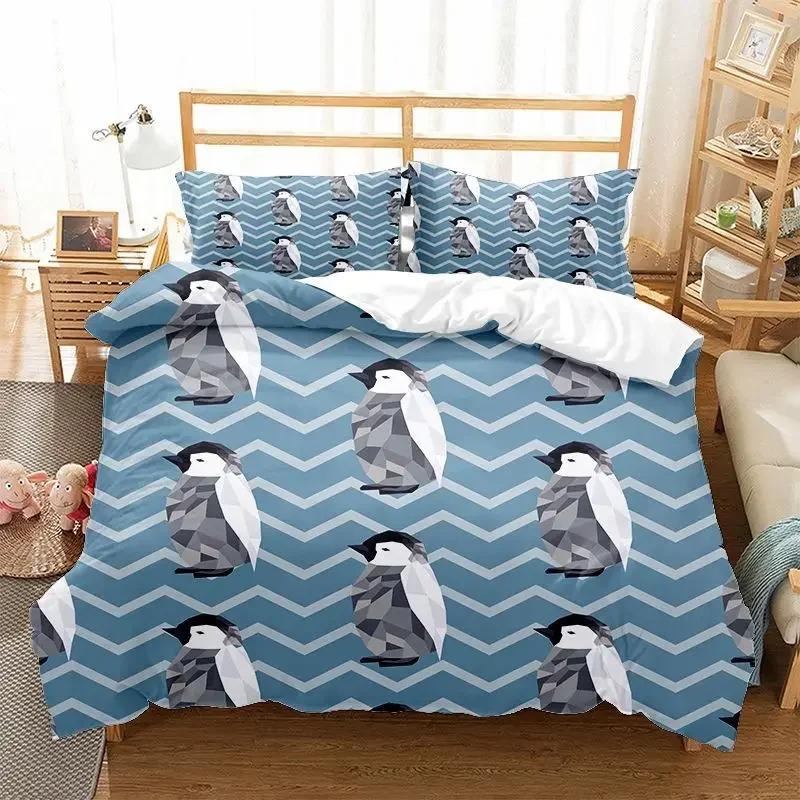 Cute Penguin Bedding Set Cartoon Animals Duvet Cover Set Twin For Boys Girls Room Decor Print Comforter Cover With Pillowcases