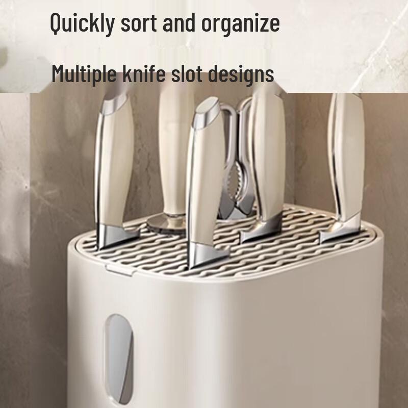 Cream White Integrated Kitchen Knife Storage Rack