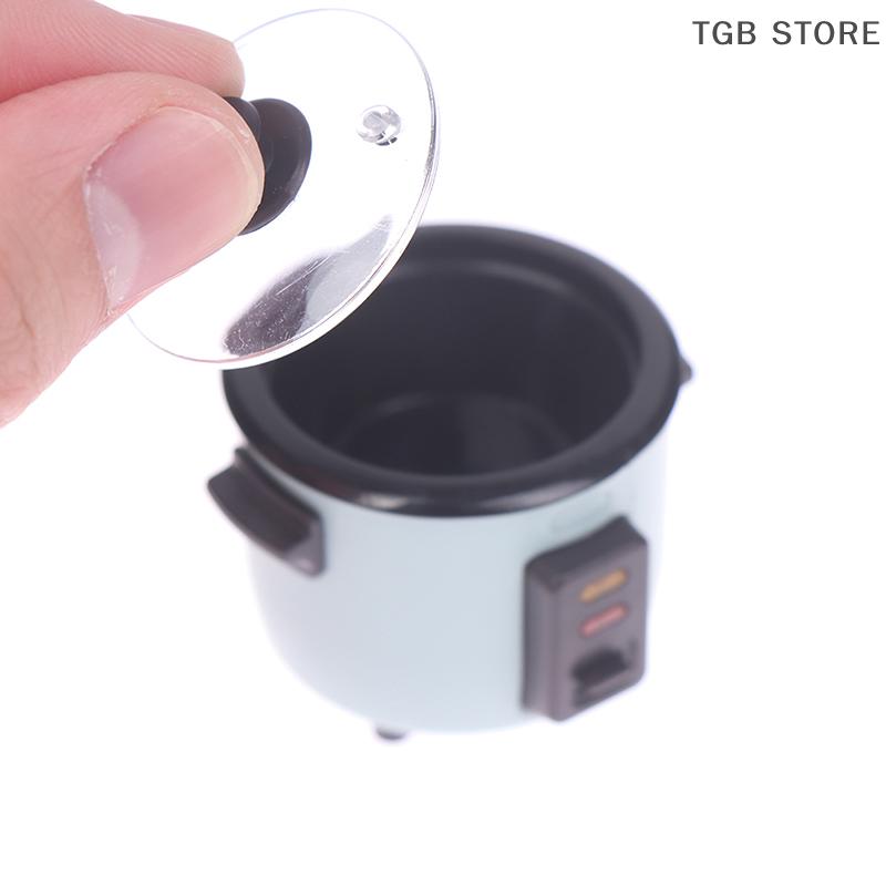 1Pcs Mini White Blue Plastic Rice Cooker With Rice Spoon 1:12 Cooking Kitchenware Model Decorative Accessories