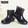 Women's Versatile Rain Shoes Black Ladies Dots Waterproof Kitchen Work Rubber Shoes Non-slip Short Tube Rain Boots Summer Shoes