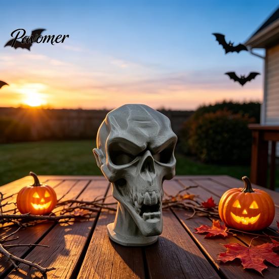 3D Printed Skull Statue Statue, Halloween Creepy Figurine, Gothic Table Party Props Centerpiece, Spooky Ornament for Home Mantel Desk Decor Supplies