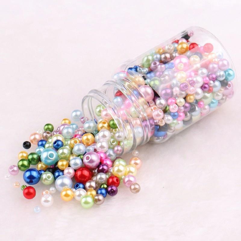 3-10Mm Solid Color Abs Round Perforated Imitation Pearl Handmade Diy Jewelry Beaded Bracelet Earrings Accessories Perforated Beads