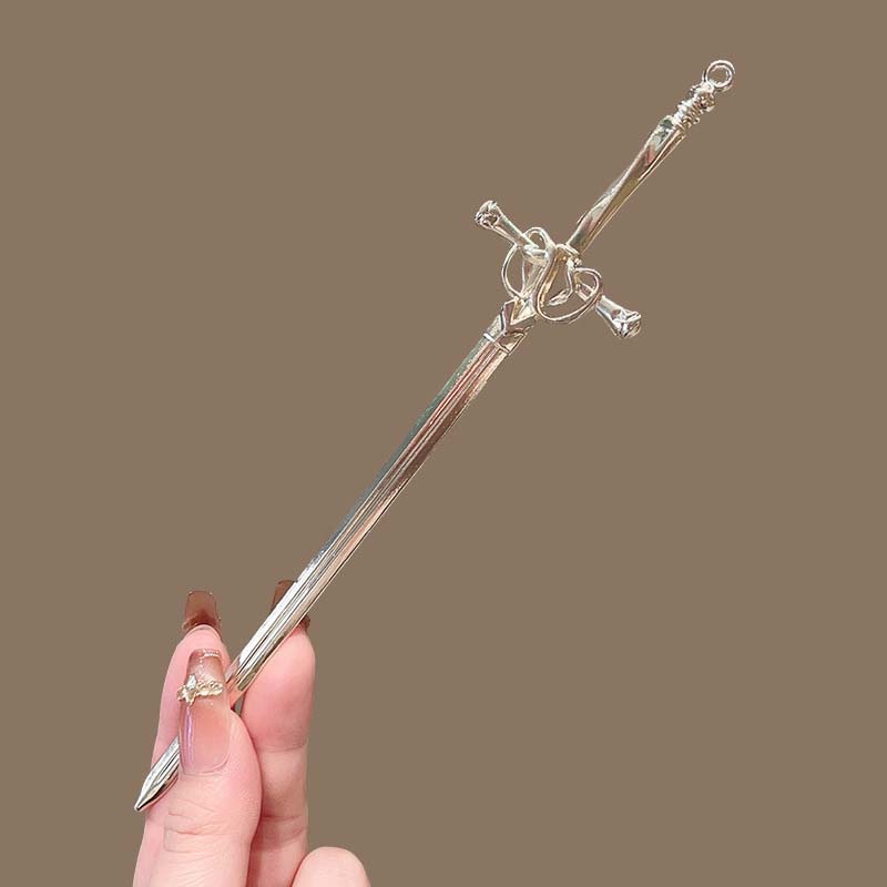 2025 New Chinese Style Sword Hairpin for Women Punk Silver Color Metal Heart Cross Tassel Hair Sticks Hair Accessories Headdress