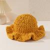 Sweet Ruffled Edge Fisherman Hat Cable Knit Winter Warm Bucket Hat Windproof Knitted Beanie  Women
