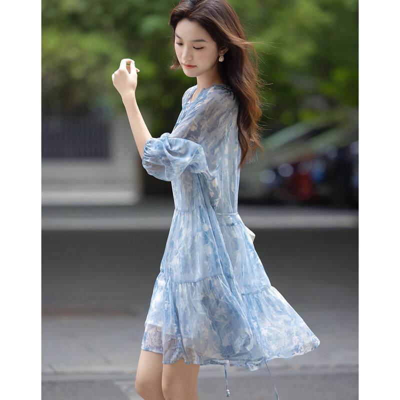 Demana Sommer Französischer Stil Bedrucktes A-Linien-Kleid