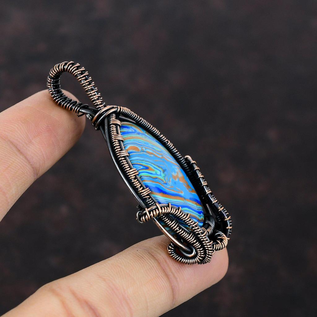 Regenbogen Calsilica Anhänger Kupferdraht gewickelter Anhänger Antikschmuck Edelsteinanhänger Handgefertigter Anhänger Erstaunlicher Kupferschmuck Geschenk für Ihn