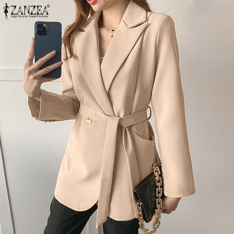 

ZANZEA Женский повседневный кардиган с отложным воротником и длинными рукавами, тонкая верхняя одежда