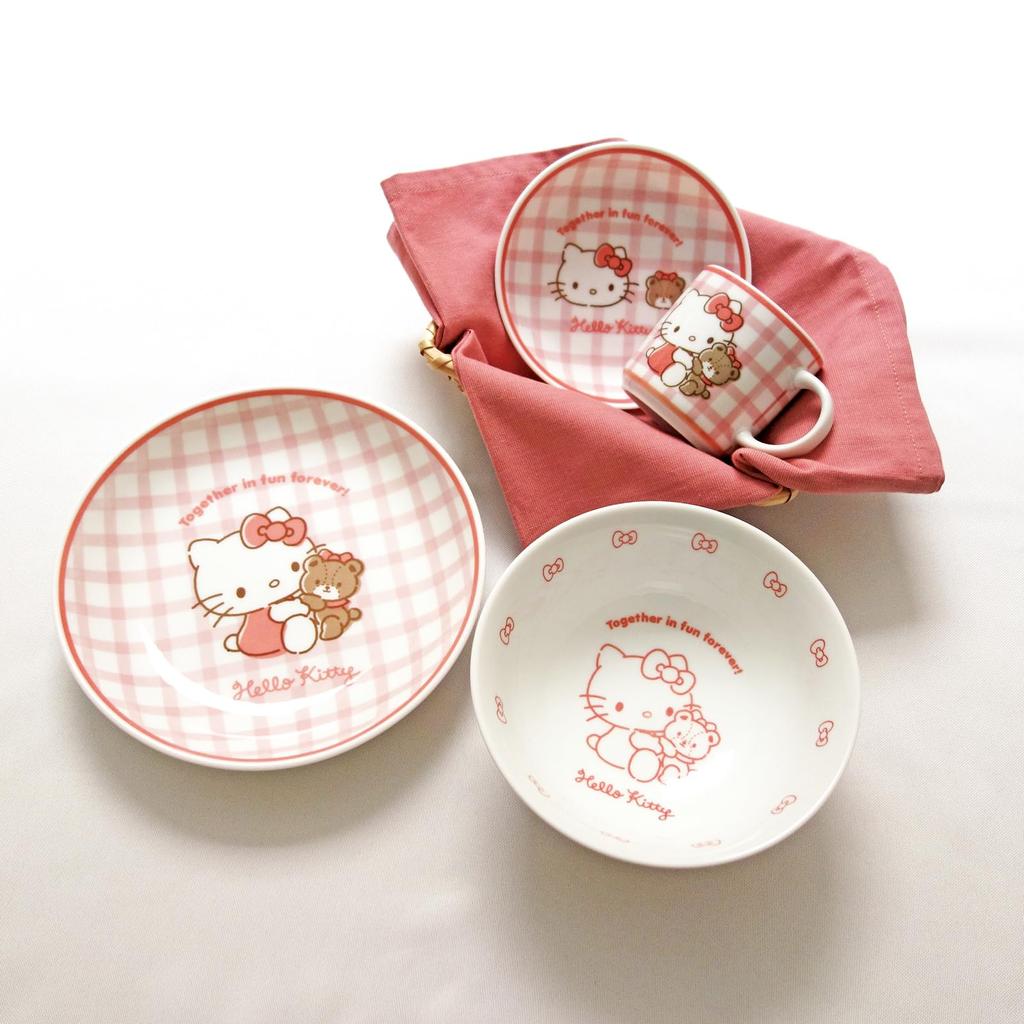 Sanrio Small Mini Deep Microwave and Dishwasher Blue and White Check Made in 300103 "Hello Kitty" Plate, Plate, Approx. 14cm, Safe, Dishware,