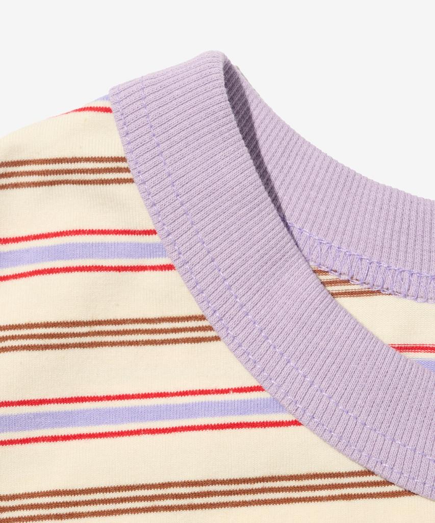 TAILOR STUDIO Authentic Soft Logo Stripe T-Shirt (Ivory/Purple)