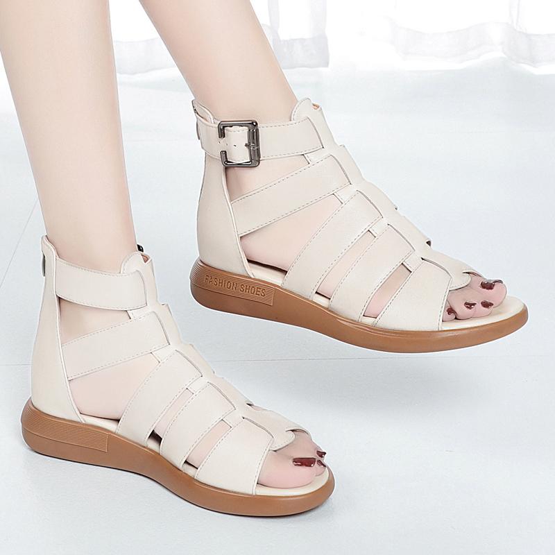 Fashion GKTINOO Summer Open Toe Genuine Leather Sandals Flat Shoes Roman Sandals 2025 Large Size Cool Boots Women Shoes Flat Sandals New