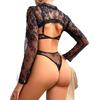 New sexy lace perspective jacquard one-piece long-sleeved shawl lingerie set