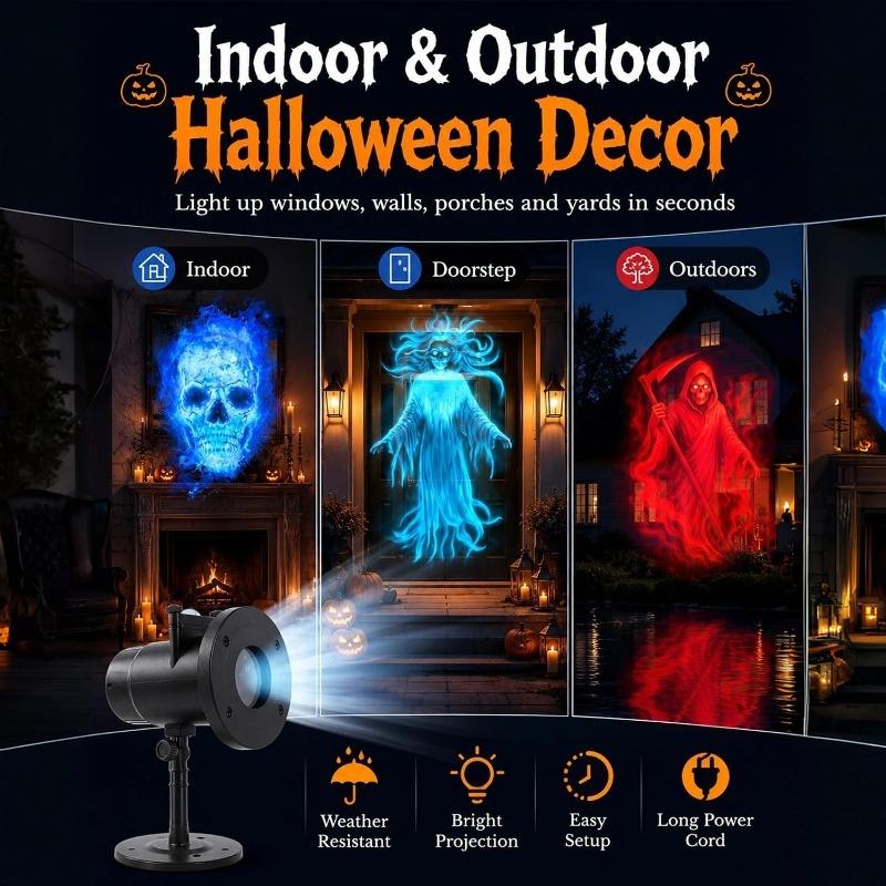 Halloween Projektor Verwandeln Sie Ihr Zuhause in ein Spuk-Wunderland Halloween 10 HD Projektionsmuster 32ft Ultra-Großes Display Fensterdekorationen Geist
