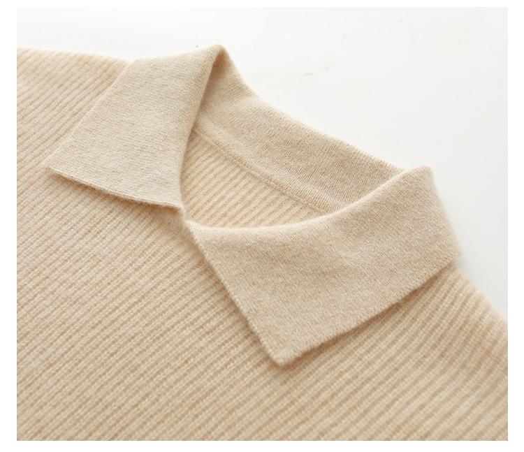 Women's Slimming Versatile Cashmere Polo Neck Pullover with Slit Lapel and Long Sleeves