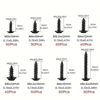 1PACK/340pcs Box, Black Cross Self-tapping Screw, Round Head Screw Set