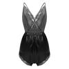 One-piece Pajamas Men Sissy Lace Trimmed Satin Bodysuit Jumpsuit Sleepwear Nightwear