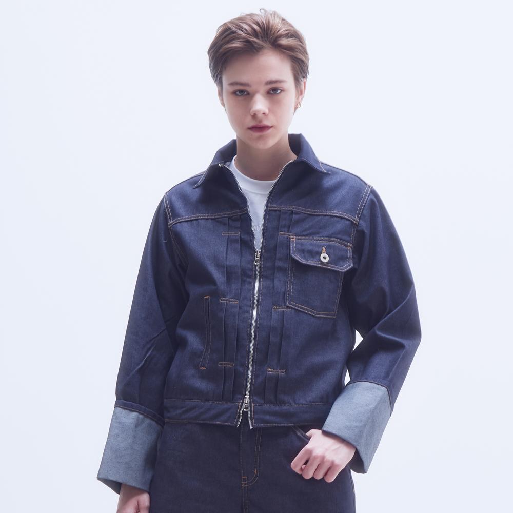 Moth Non-Faded Roll-Up Denim Jacket_Blue