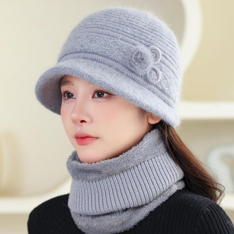 

Шапка женская осень и зима новые модели для пожилых людей термошапка вязаная шерстяная меховая шапка плюшевая шапка тазик hat only