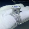 Joyería de Moda Vintage Set de 3 Anillos 925 Plata de Ley Forma Cojín Blanco Transparente Circonita Cúbica 5A Anillo de Banda para Mujer Tallas 5-10