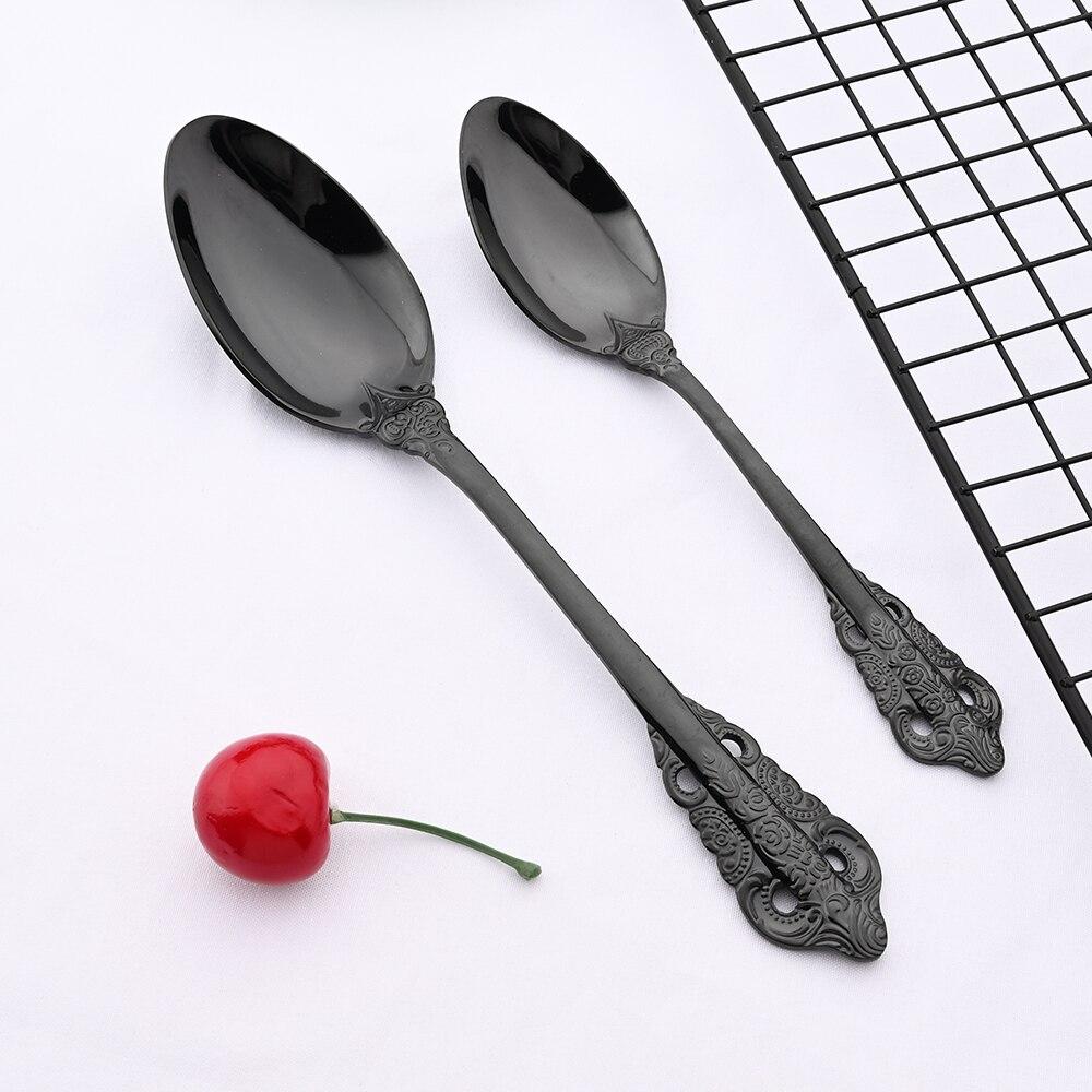 Black 18/10 Stainless Steel Retro Cutlery Set Dinnerware Set Knife Fork Spoon Tea Spoon Tableware Set Kitchen Dinner Flatware Set