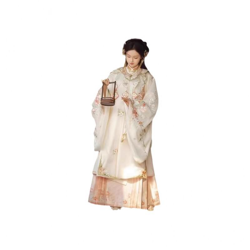Ming Dynasty Style Hanfu Set Women Embroidered Yunjian Stand Collar Top Horse-Face Skirt Winter Wear