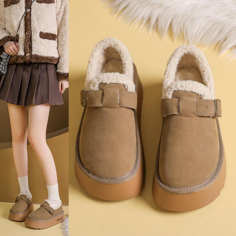 Mode 2025ny Vinter Retro Päls Boken Skor Kvinnor Plus Sammet Bönskor Lättplattform Slip-on Varma Bomullsskor