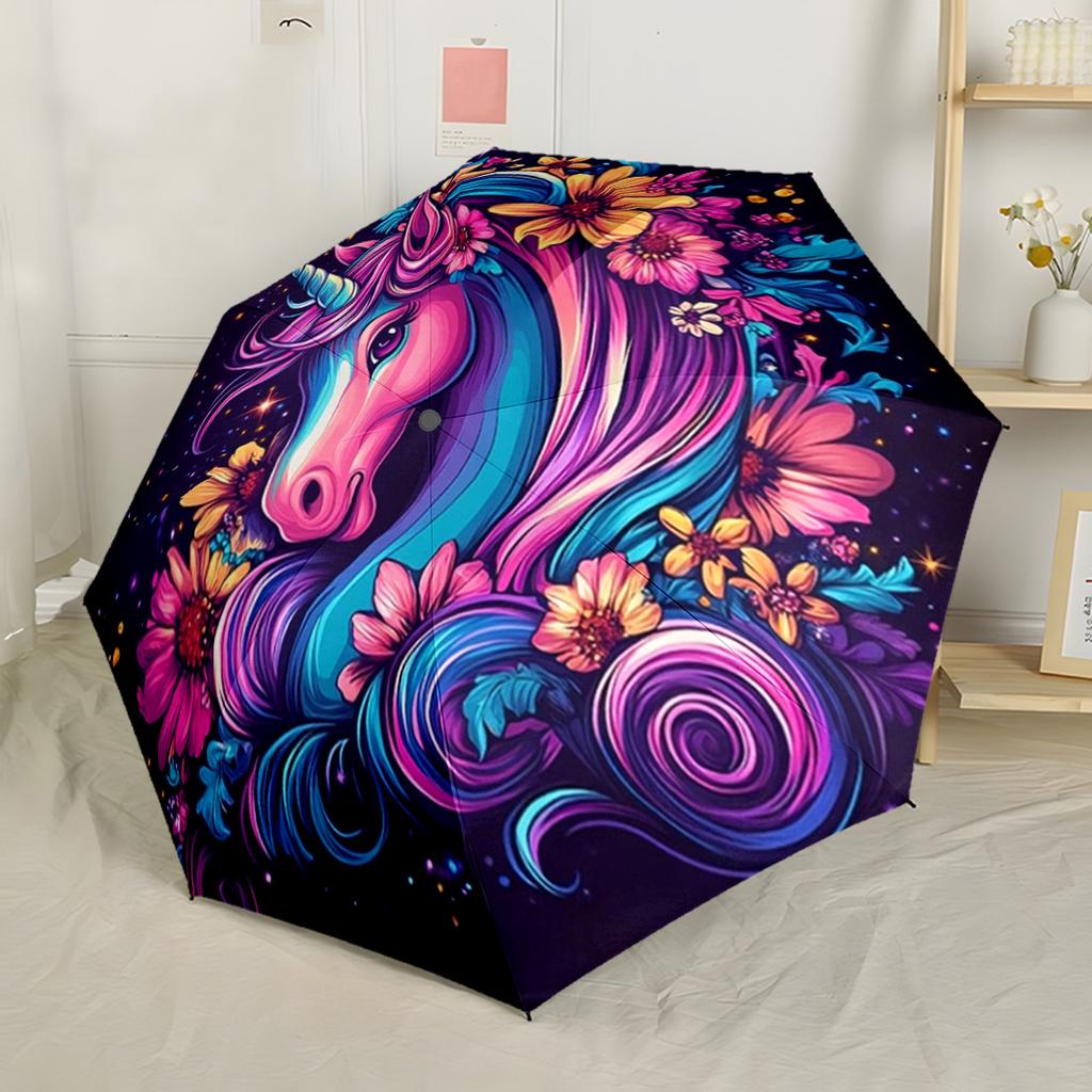 Astral Magic Forest Unicorn Portable Automatic Umbrella Compact 8 Rib Design Durable Plastic Iron Perfect for Outdoor Adventures Fashionable