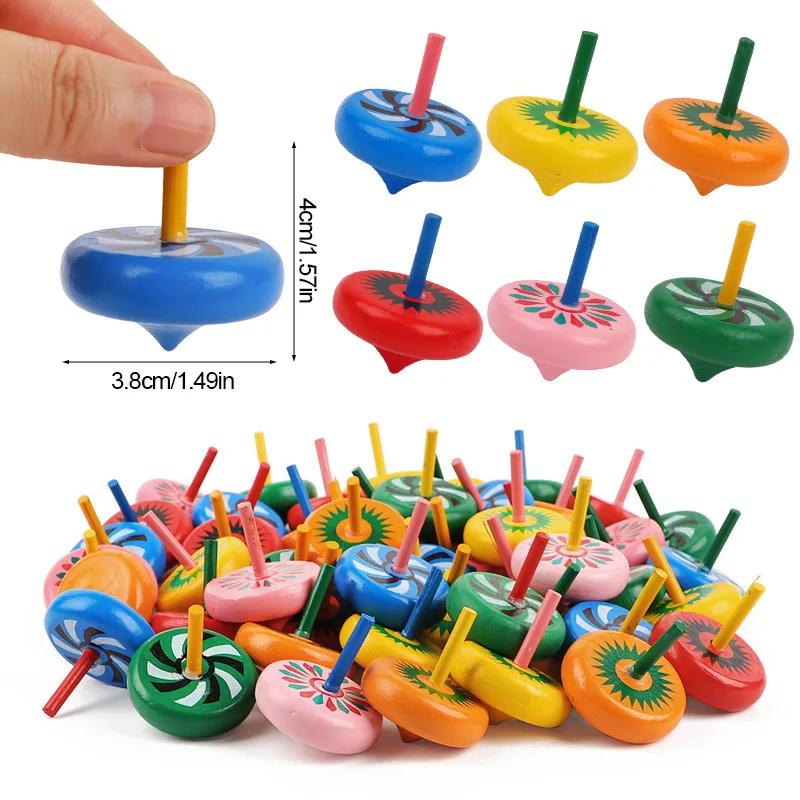 10Pcs Mini Wooden Gyro Spinning Top Desktop Finger Toys Kids Birthday Party Favors Goodie Bag Pinata Fillers Christmas Gift