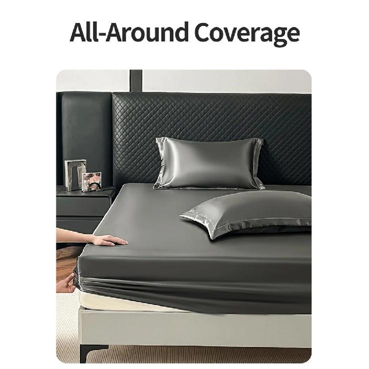 3Pcs Luxury Satin Fitted Sheet Set Soft Comfortable Breathable Solid Color Bedding Mattress Protector Set for Double Full Size
