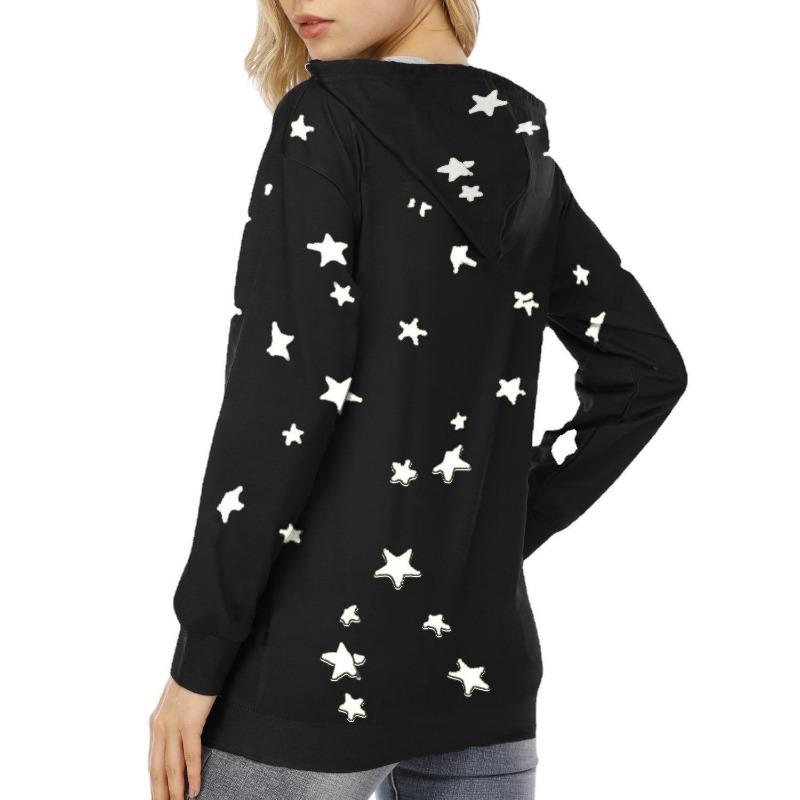 Women S Plus Size Loose Fit Star Print Hooded Sweatshirt