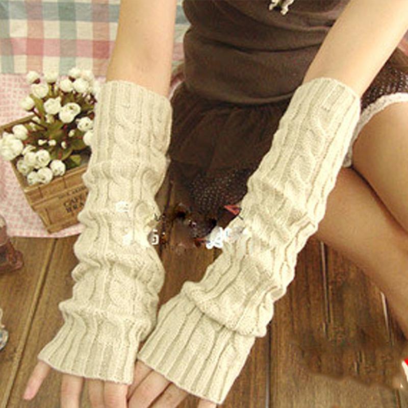 Japanese Korean Autumn and Winter Yarn Extended Open Finger Gloves Women Long Sleeve Cover Fashion Warm Long Gloves