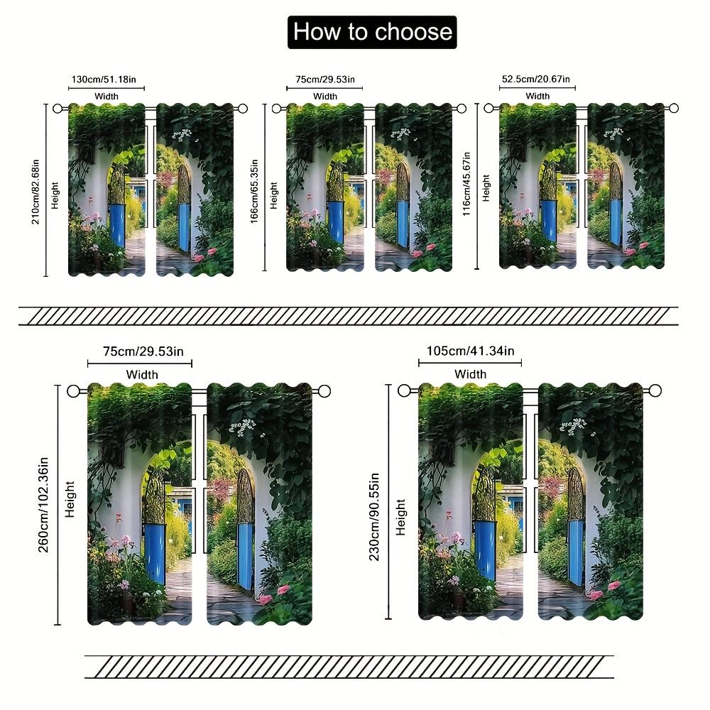 2pcs Retro Garden Curtains - Ivy and Flower Landscape Design, 100% Polyester, Semi-Transparent, Machine Washable, for Patio, Gaz