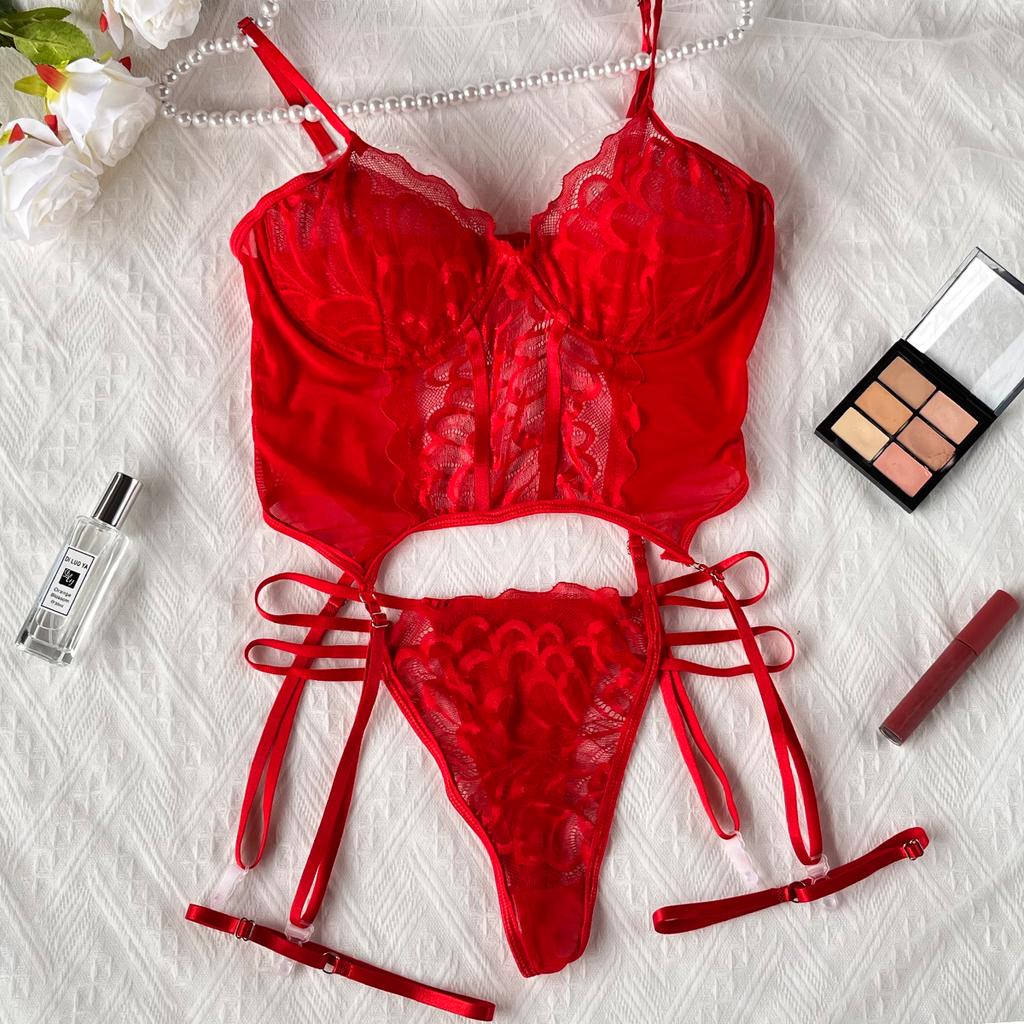 Lingerie set Lace Garter Lingerie Set With Choker Women Intimates Underwire Bra And Thongs Ladies Underwear Set