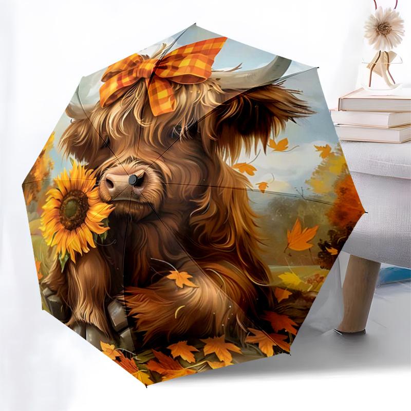 Autumn Plaid Bow Highland Cow Sunflower Outdoor Umbrella - Festival Gift for Fans, Travelers, Daily Use1125253a