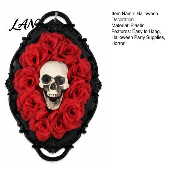 Creepy Skull Wall Art Halloween Gothic Decoration, Vintage Red Rose Frame Sculpture, Ornament Horror Spider Web for Holiday Party