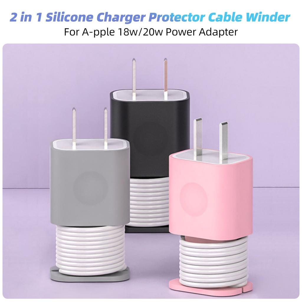 FONKEN 2 i 1 Silikon Laderbeskytter Datakabeloppruller For Apple iPhone 18W/20W Strømadapter Etui Anti-Brudd Datakabel Oppbevaring