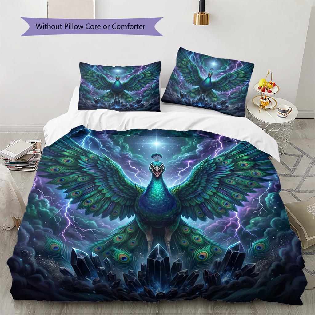Peacock Pattern Bedding Quilt Set Quilt Cover Pillowcase Home Decoration Birthday Gift (1 * Duvet Cover + 2 * Pillowcase, Without Core)